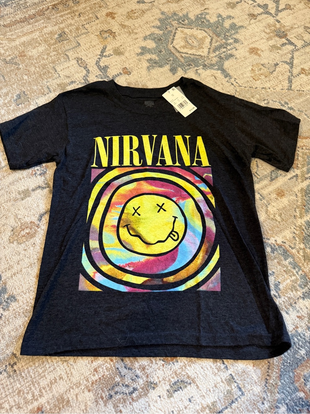 NIRVANA Black Kids Tie-Dye Smiley Graphic Tee